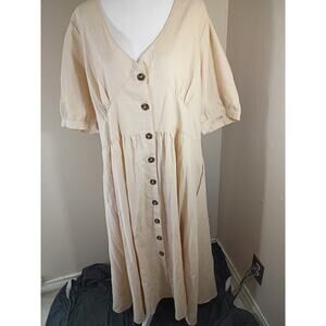 City Chic Cream Button-Front Midi Dress